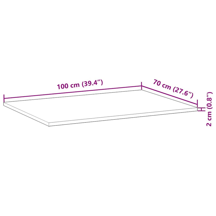 bordplade 100x70x2 cm rektangulær massivt akacietræ