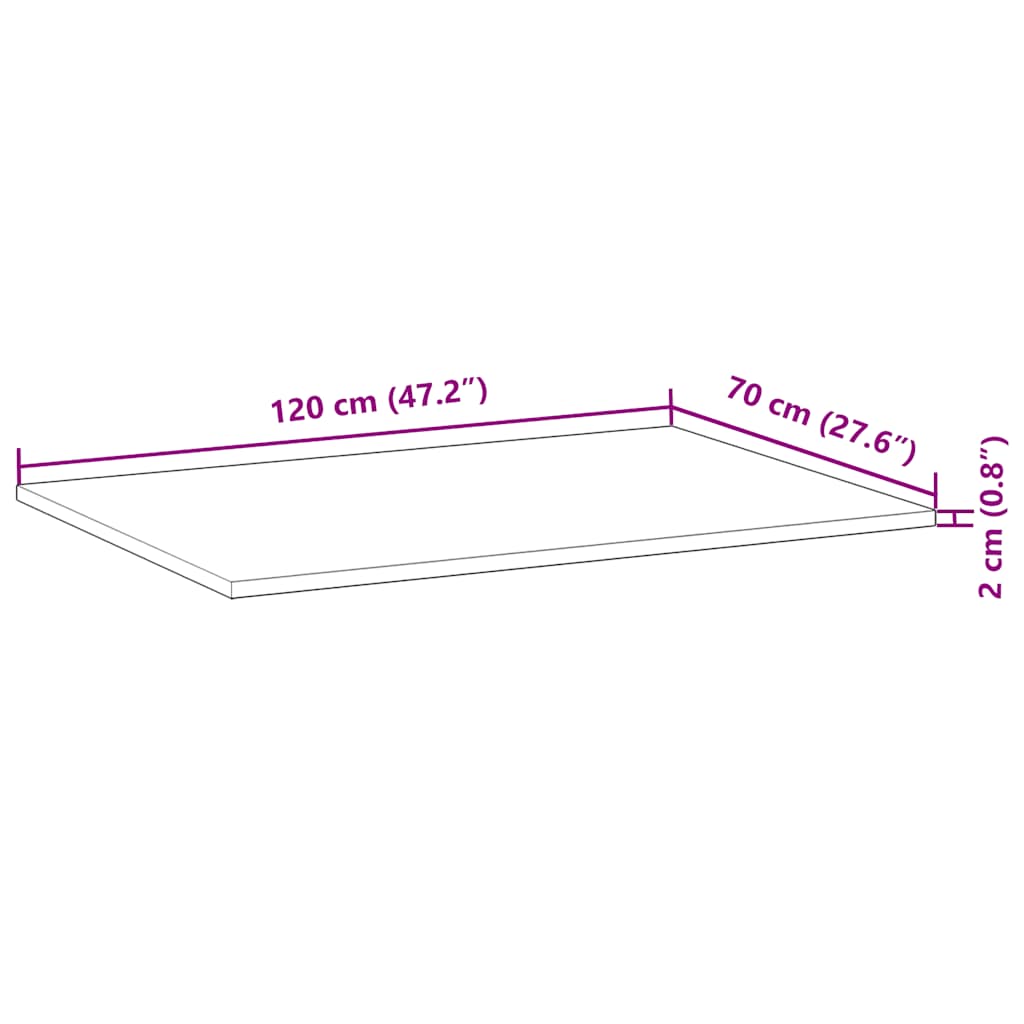 bordplade 120x70x2 cm rektangulær massivt akacietræ