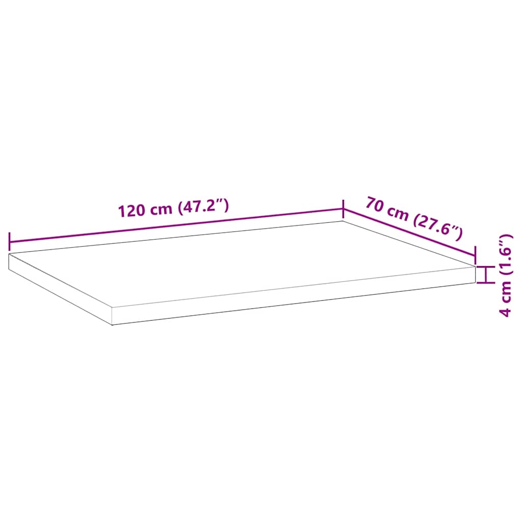 bordplade 120x70x4 cm rektangulær massivt akacietræ