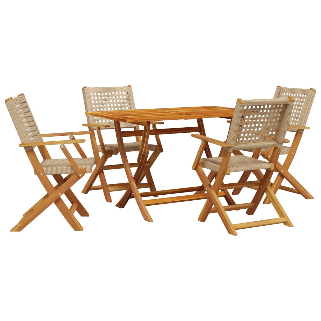 spisebordssæt til haven 5 dele polyrattan og massivt træ beige