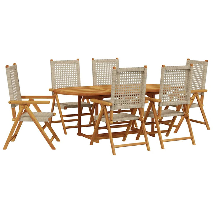 spisebordssæt til haven 7 dele polyrattan og massivt træ beige