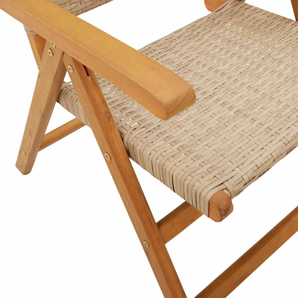spisebordssæt til haven 7 dele polyrattan og massivt træ beige