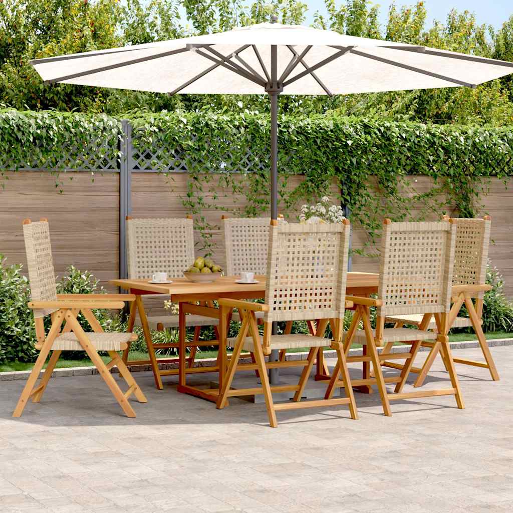 spisebordssæt til haven 7 dele polyrattan og massivt træ beige