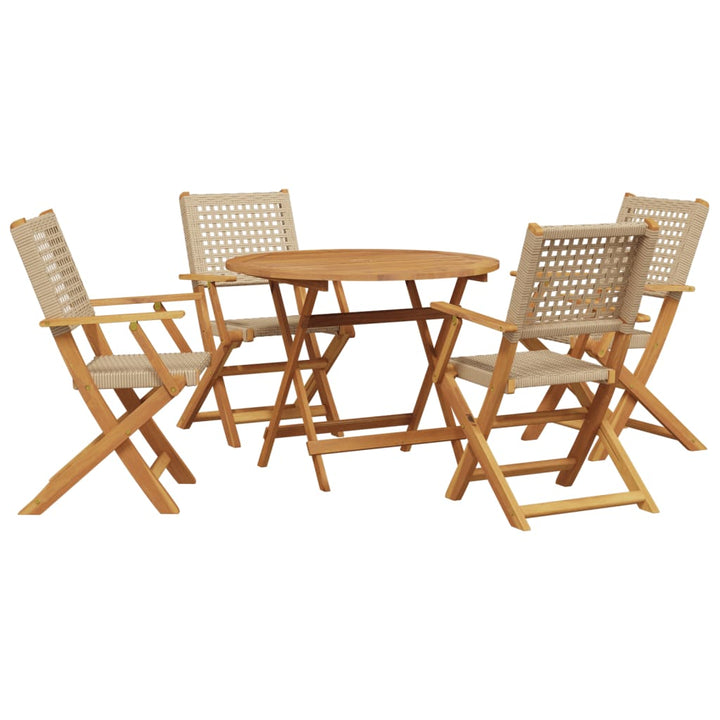 spisebordssæt til haven 5 dele polyrattan og massivt træ beige