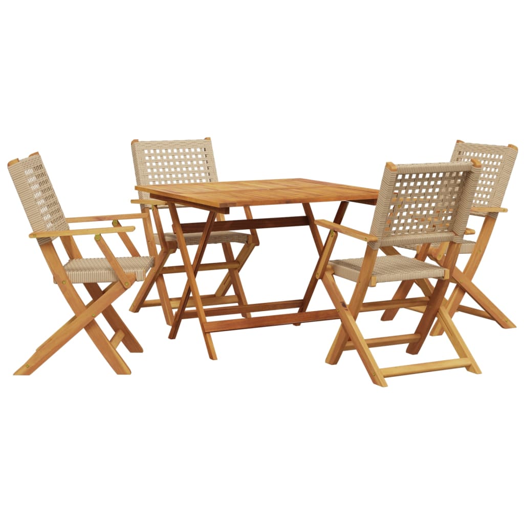 spisebordssæt til haven 5 dele polyrattan og massivt træ beige