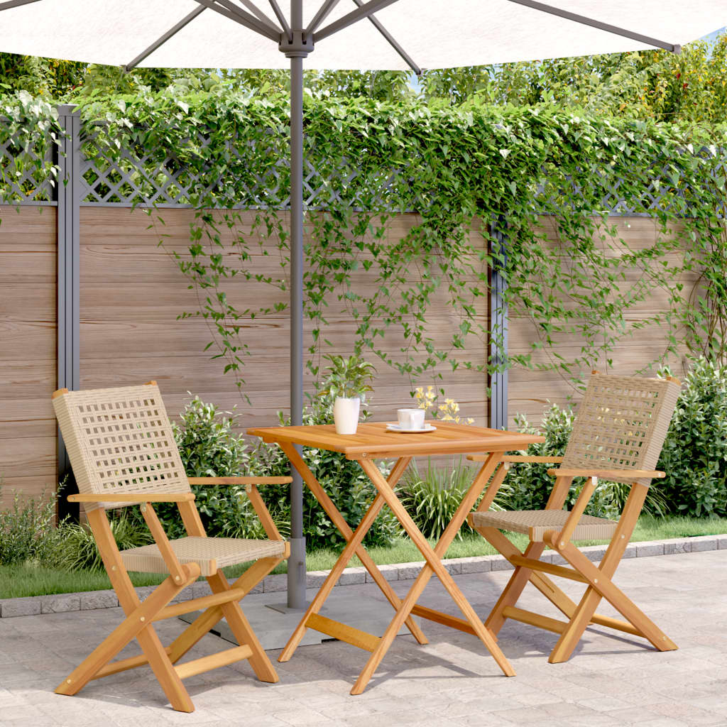 bistrosæt 3 dele polyrattan og massivt træ beige