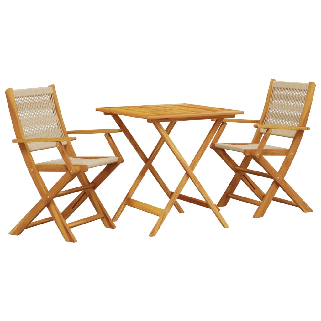 bistrosæt 3 dele polypropylen og massivt træ beige