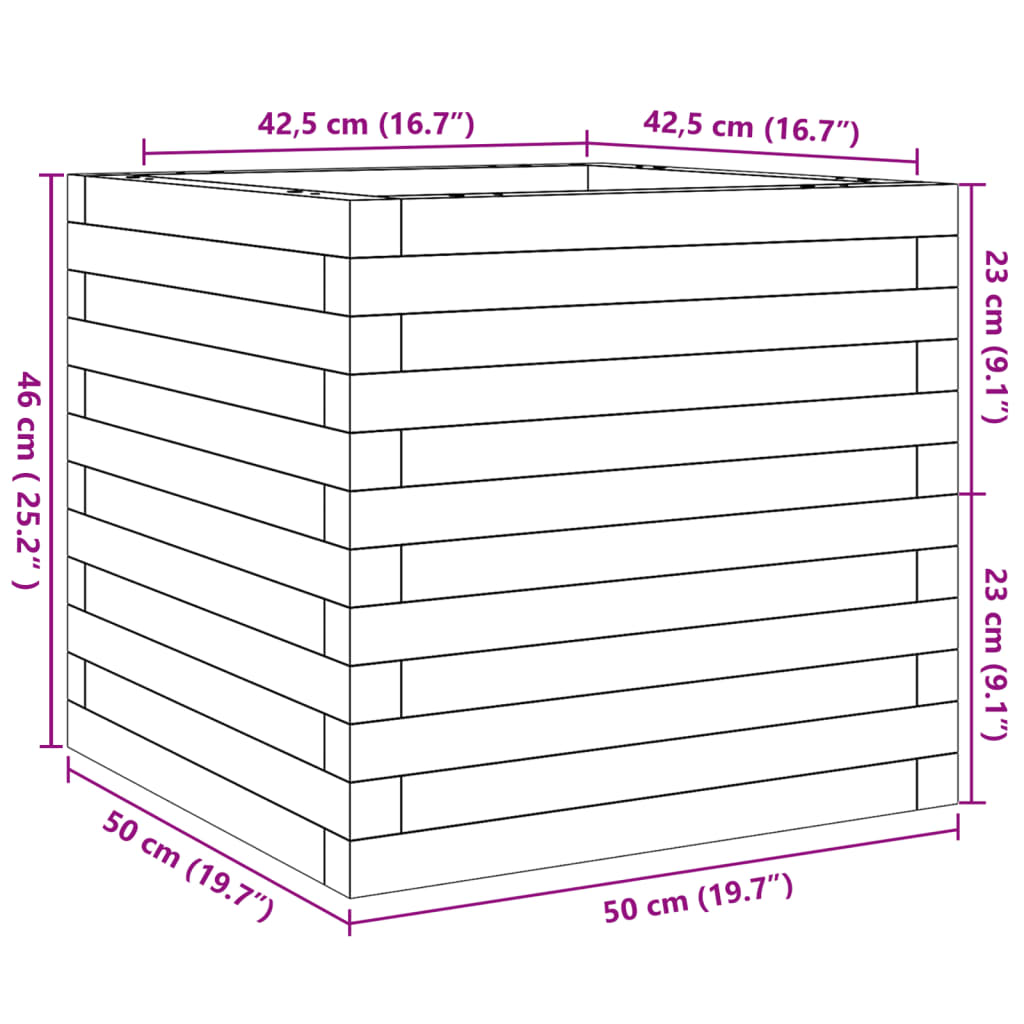 plantekasse 50x50x46 cm massivt fyrretræ