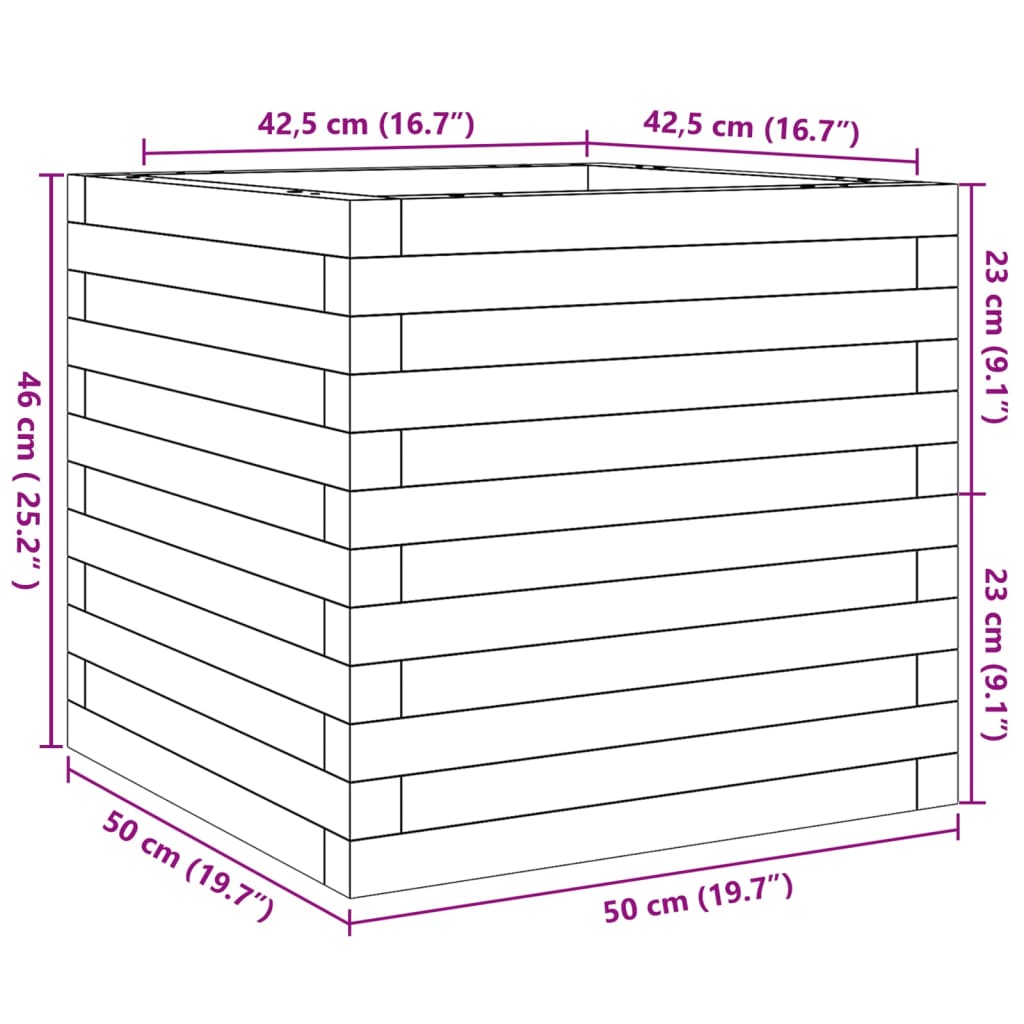plantekasse 50x50x46 cm massivt fyrretræ hvid
