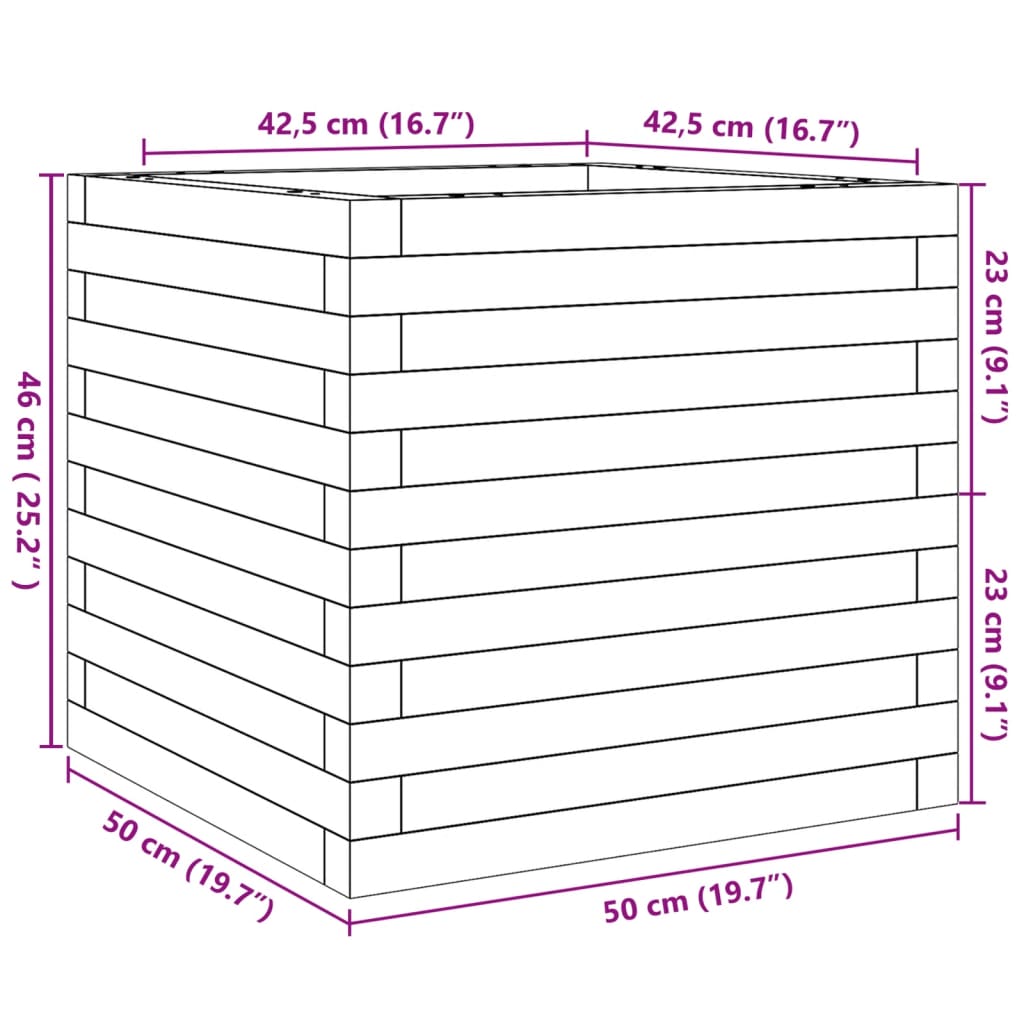 plantekasse 50x50x46 cm massivt fyrretræ gyldenbrun