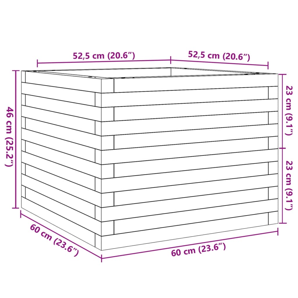 plantekasse 60x60x46 cm massivt fyrretræ hvid
