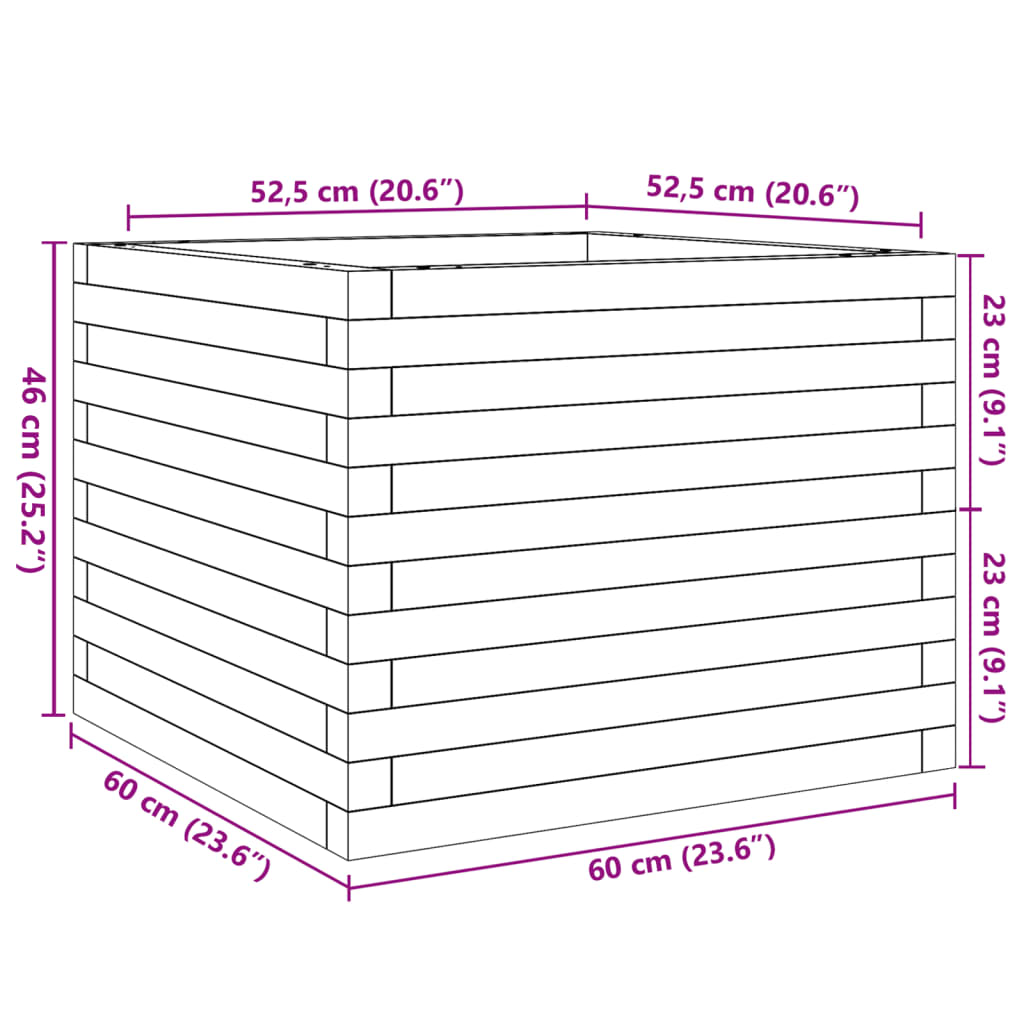 plantekasse 60x60x46 cm massivt fyrretræ gyldenbrun
