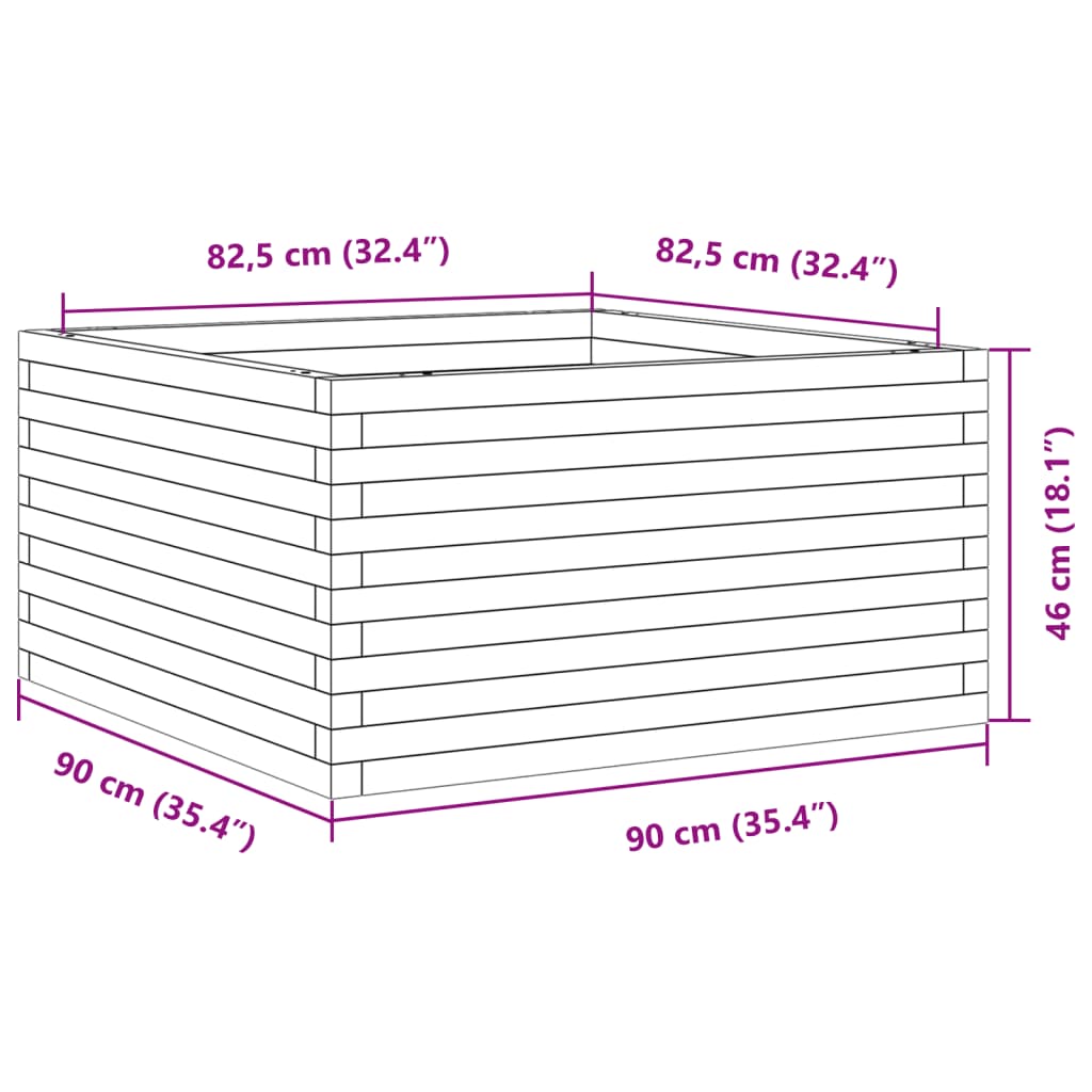 plantekasse 90x90x46 cm massivt fyrretræ hvid