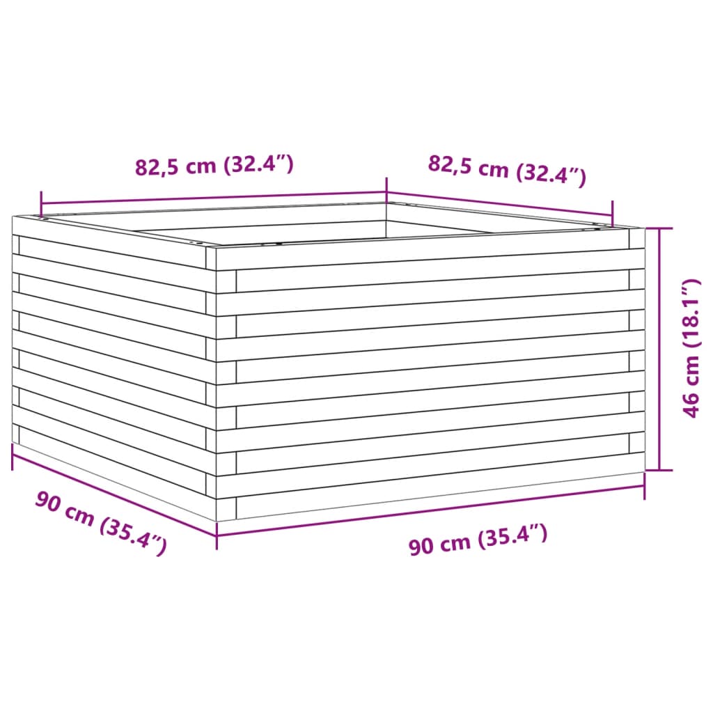 plantekasse 90x90x46 cm massivt fyrretræ gyldenbrun