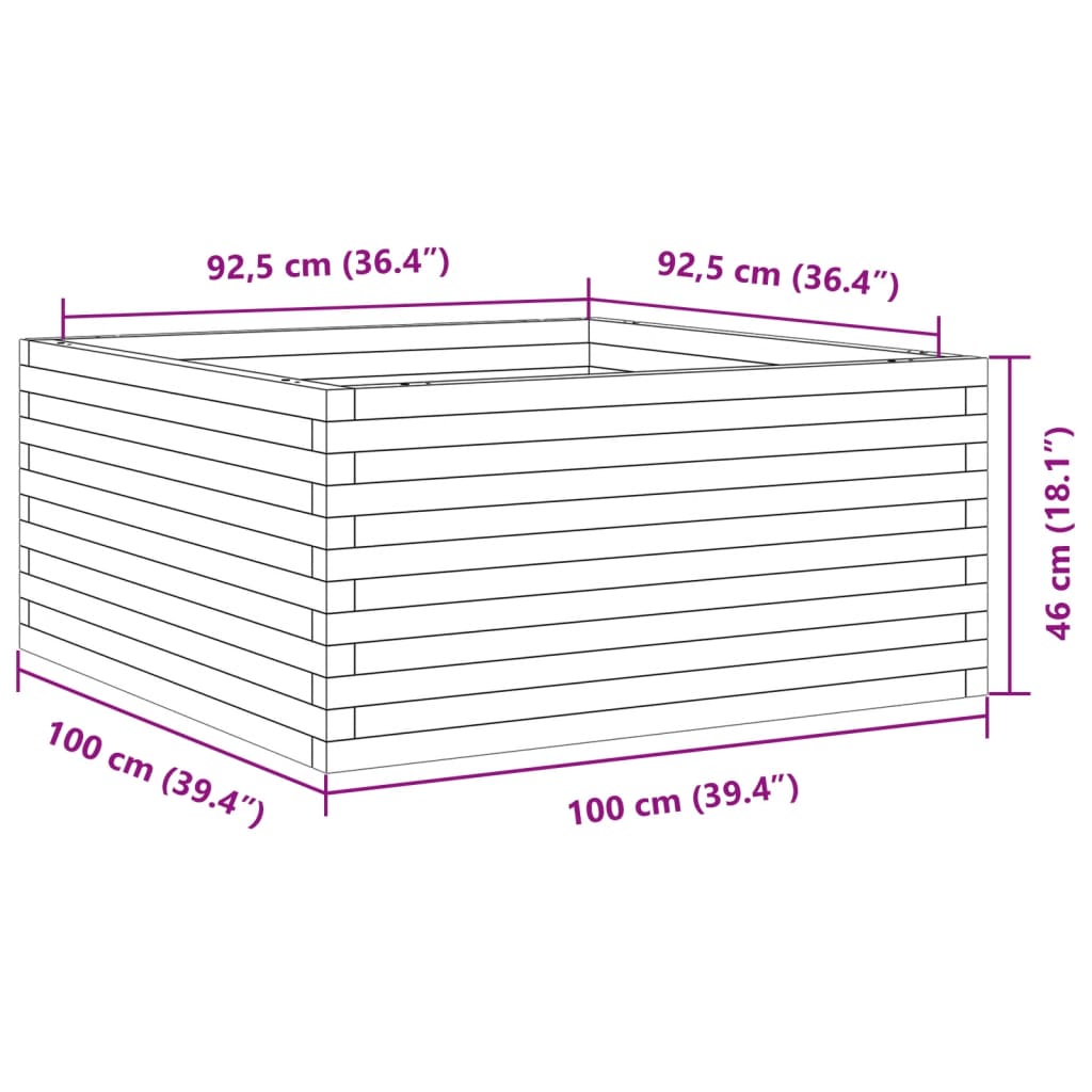 plantekasse 100x100x46 cm massivt fyrretræ gyldenbrun