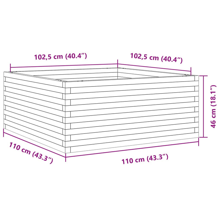 plantekasse 110x110x46 cm massivt fyrretræ hvid