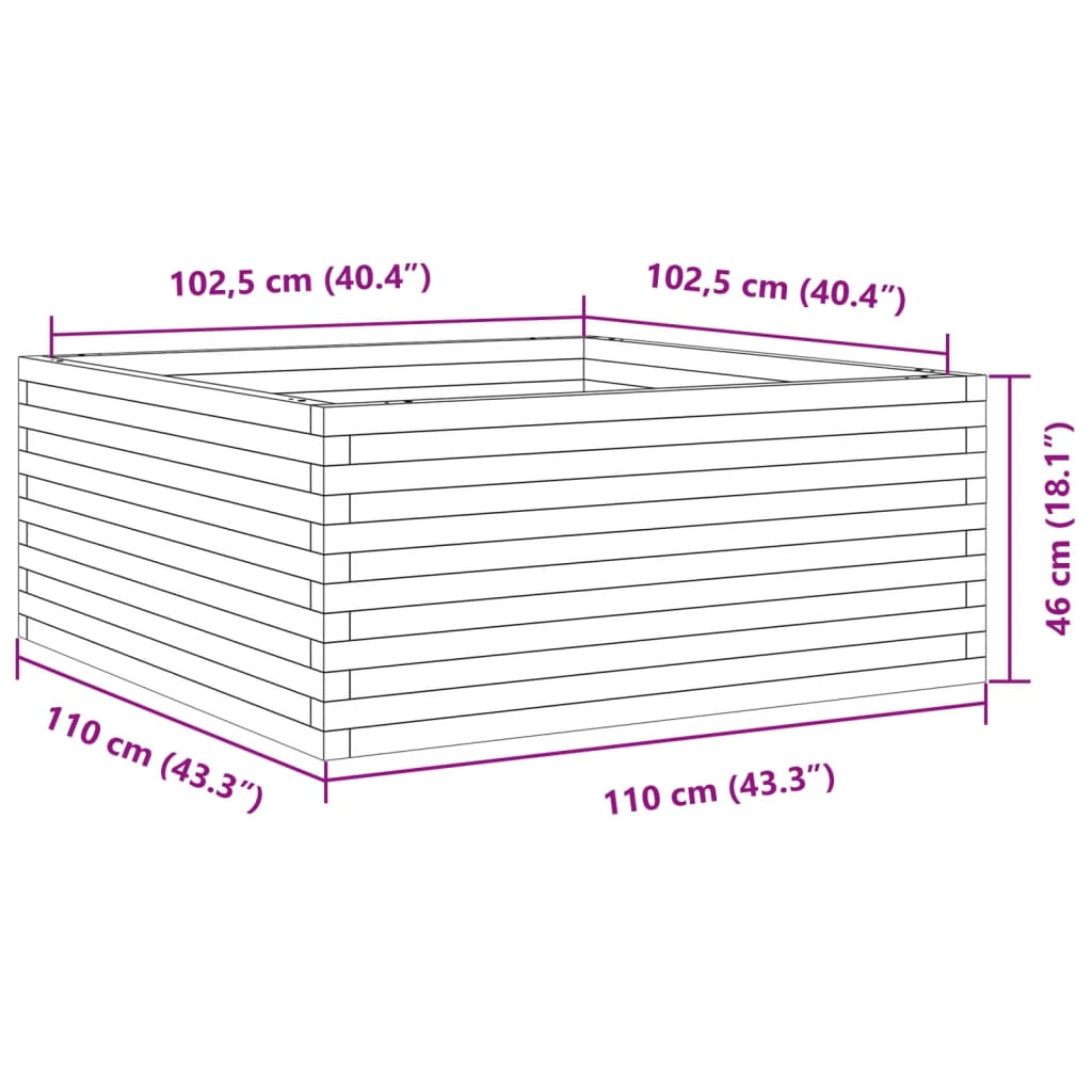 plantekasse 110x110x46 cm massivt fyrretræ gyldenbrun