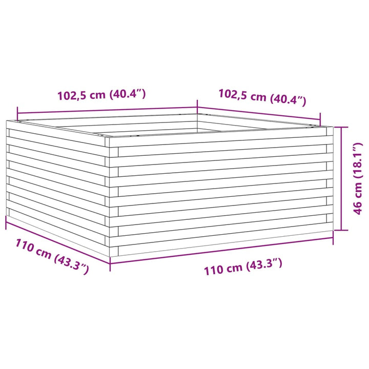 plantekasse 110x110x46 cm massivt fyrretræ gyldenbrun