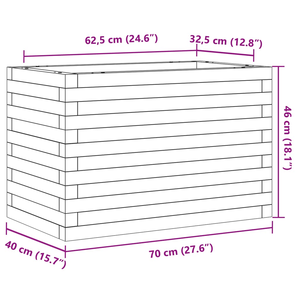 plantekasse 70x40x46 cm massivt fyrretræ hvid