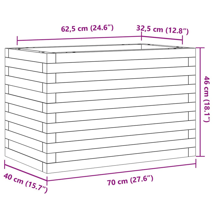 plantekasse 70x40x46 cm massivt fyrretræ hvid