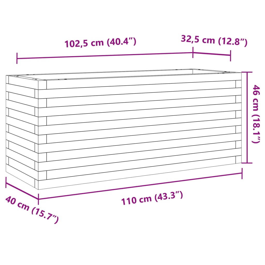 plantekasse 110x40x46 cm massivt fyrretræ gyldenbrun