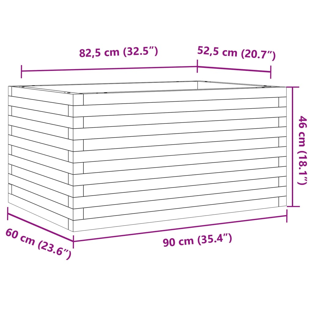plantekasse 90x60x46 cm massivt fyrretræ hvid