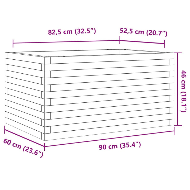 plantekasse 90x60x46 cm massivt fyrretræ hvid