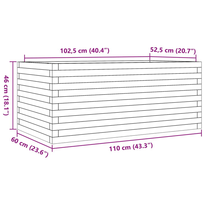 plantekasse 110x60x46 cm massivt fyrretræ gyldenbrun