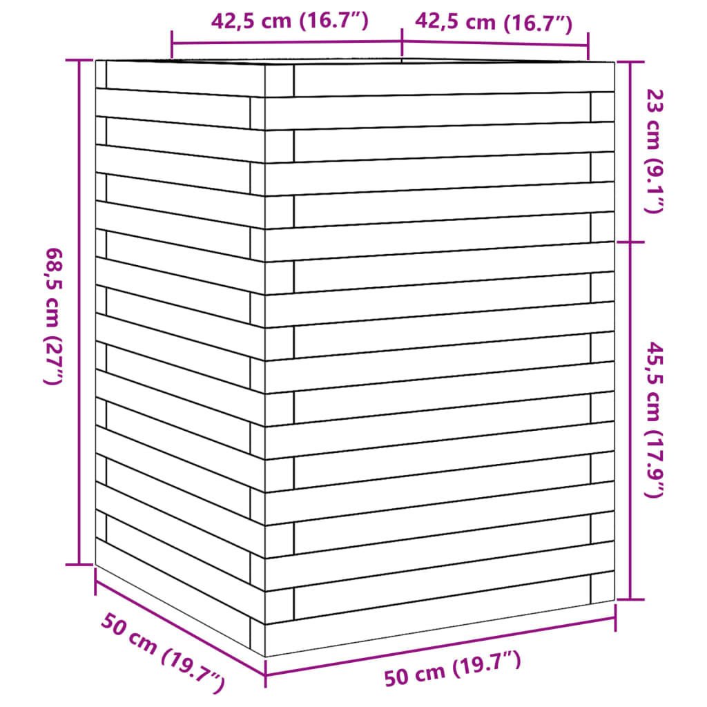plantekasse 50x50x68,5 cm massivt fyrretræ