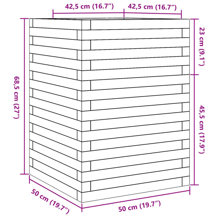 plantekasse 50x50x68,5 cm massivt fyrretræ gyldenbrun