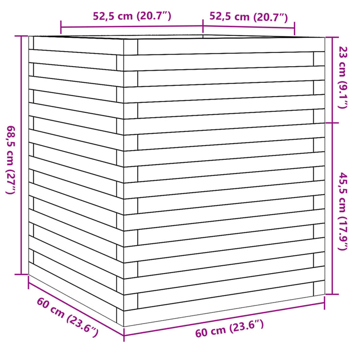 plantekasse 60x60x68,5 cm massivt fyrretræ gyldenbrun