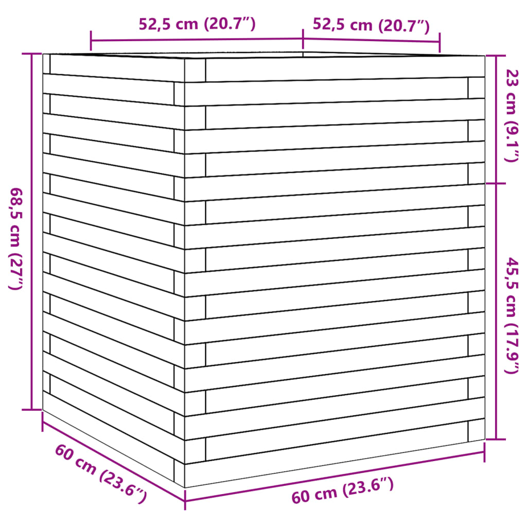 plantekasse 60x60x68,5 cm massivt fyrretræ gyldenbrun