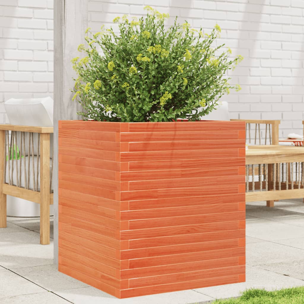 plantekasse 60x60x68,5 cm massivt fyrretræ gyldenbrun