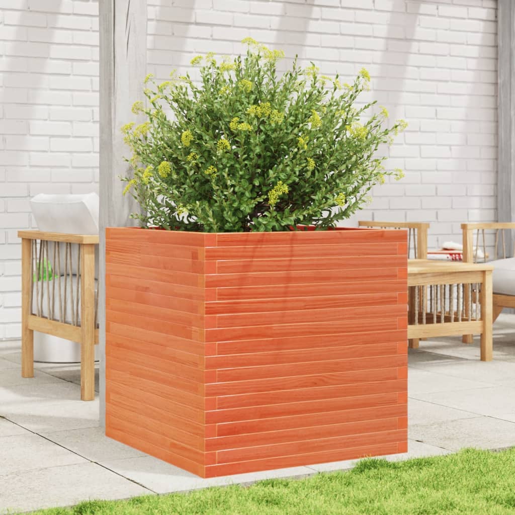 plantekasse 70x70x68,5 cm massivt fyrretræ gyldenbrun