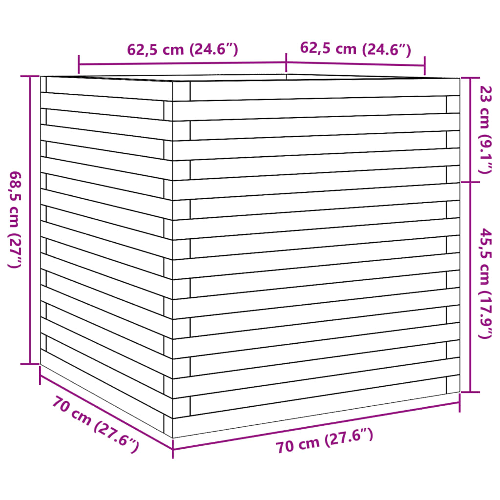 plantekasse 70x70x68,5 cm massivt fyrretræ gyldenbrun