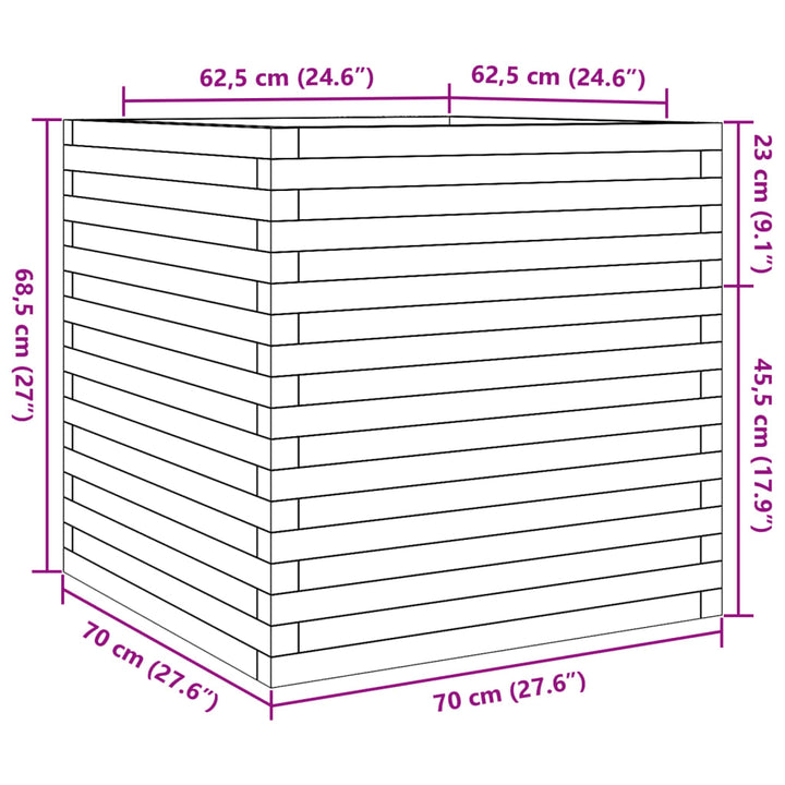 plantekasse 70x70x68,5 cm massivt fyrretræ gyldenbrun