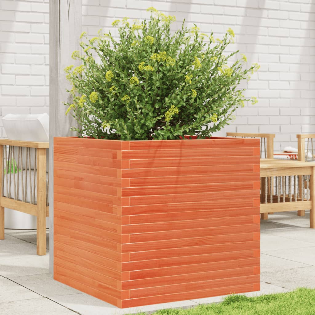 plantekasse 70x70x68,5 cm massivt fyrretræ gyldenbrun