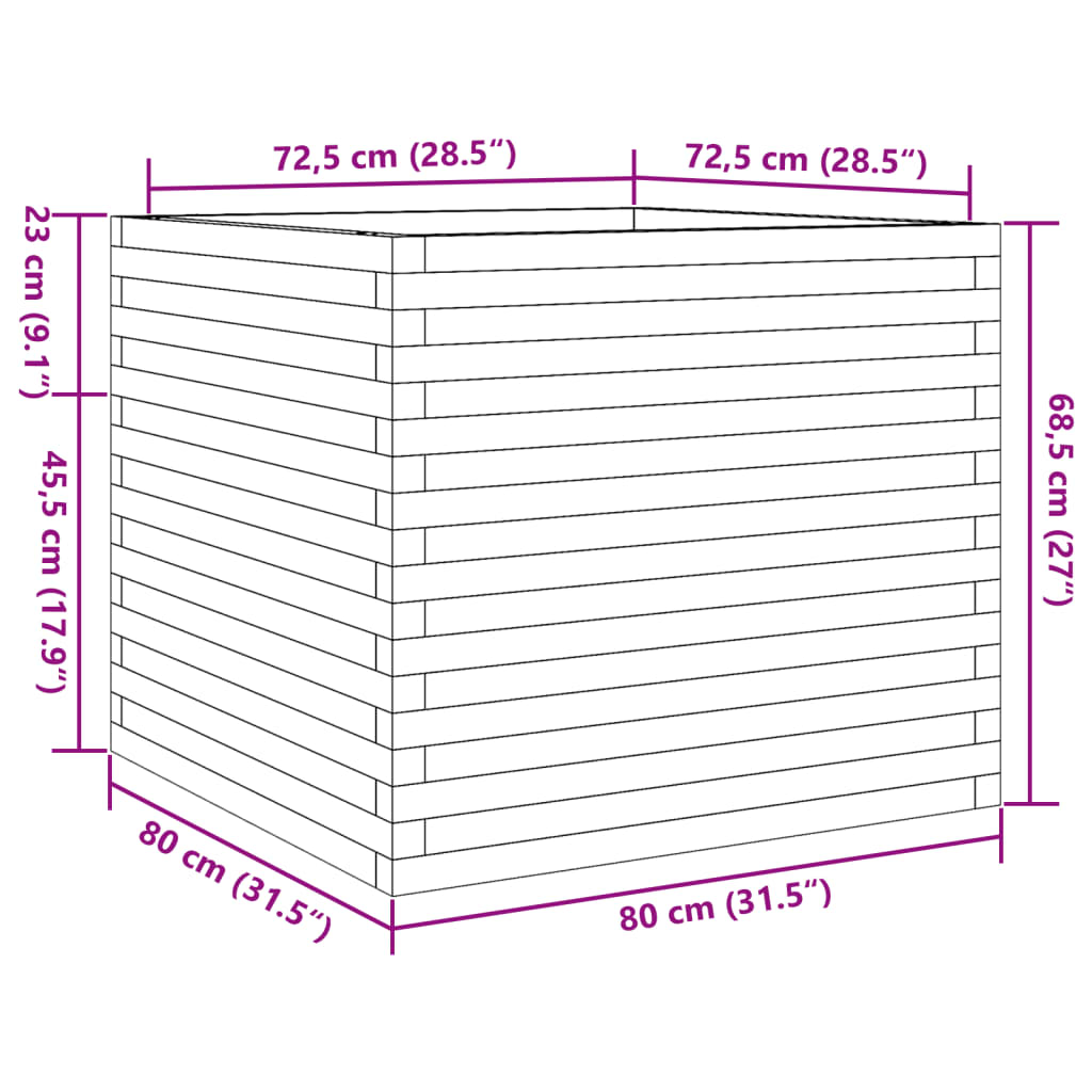 plantekasse 80x80x68,5 cm massivt fyrretræ hvid