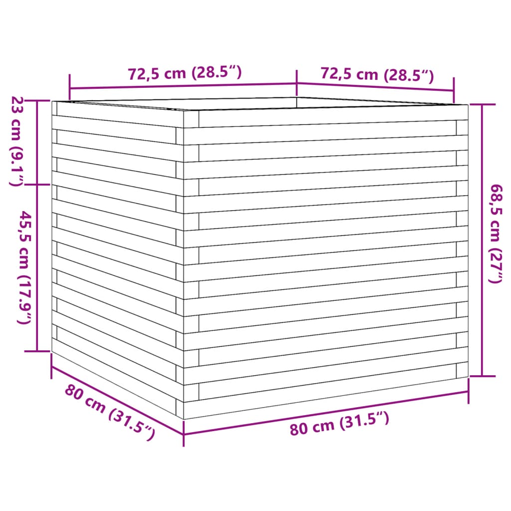plantekasse 80x80x68,5 cm massivt fyrretræ gyldenbrun