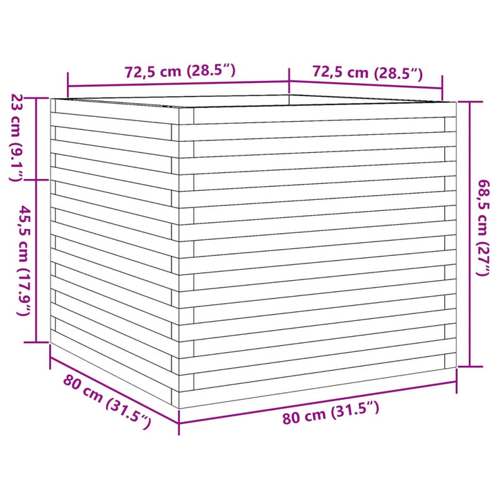 plantekasse 80x80x68,5 cm massivt fyrretræ gyldenbrun
