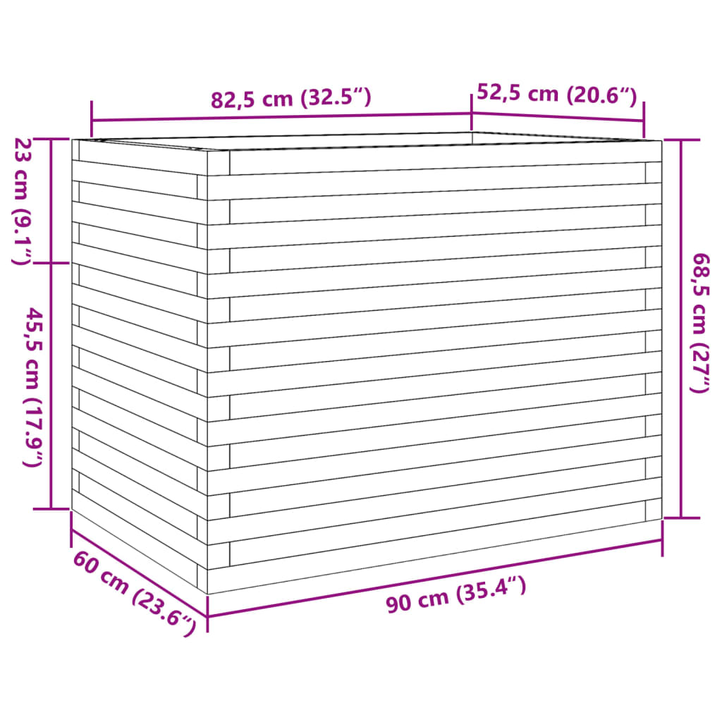 plantekasse 90x60x68,5 cm massivt fyrretræ hvid