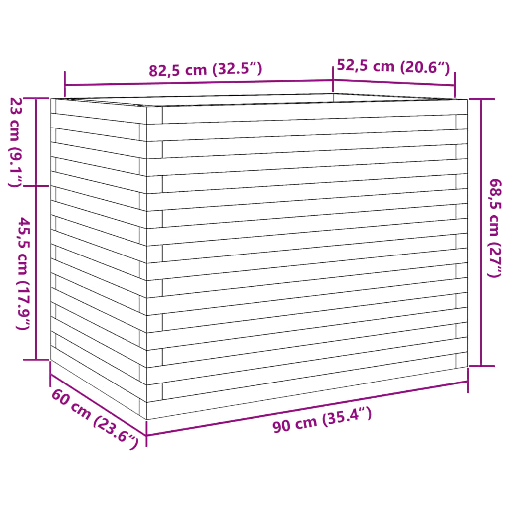 plantekasse 90x60x68,5 cm massivt fyrretræ gyldenbrun