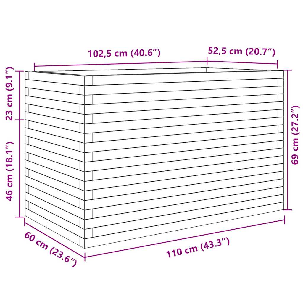 plantekasse 110x60x68,5 cm massivt fyrretræ hvid