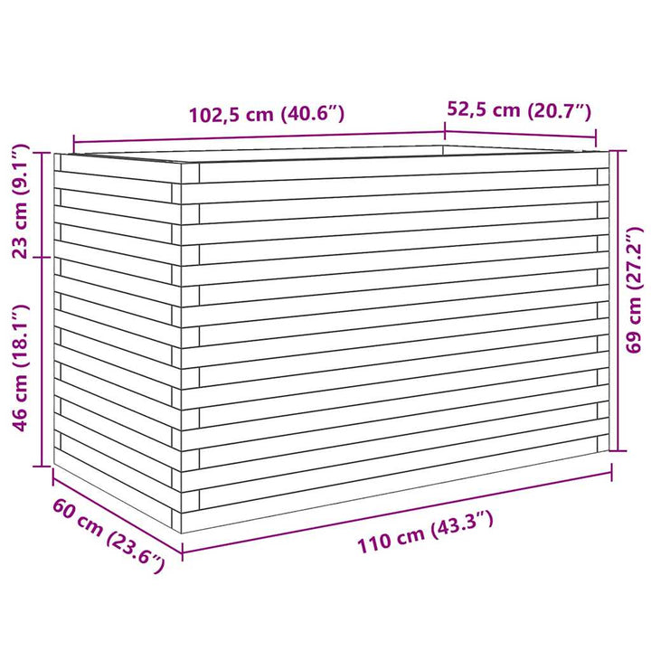 plantekasse 110x60x68,5 cm massivt fyrretræ hvid