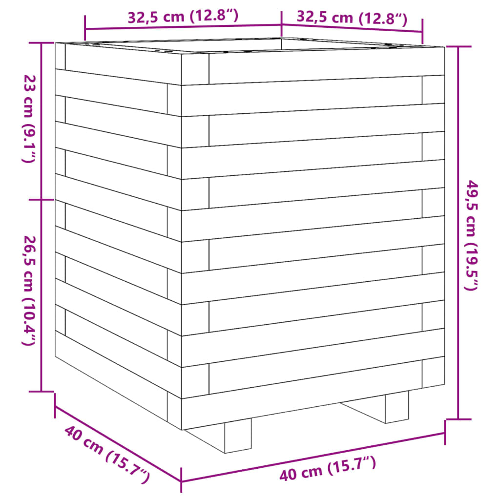 plantekasse 40x40x49,5 cm massivt fyrretræ