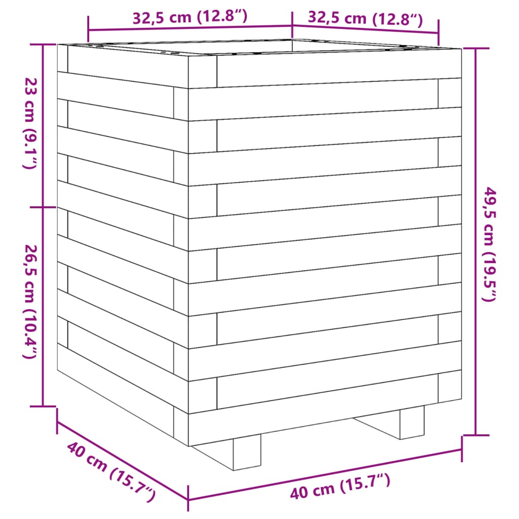 plantekasse 40x40x49,5 cm massivt fyrretræ gyldenbrun