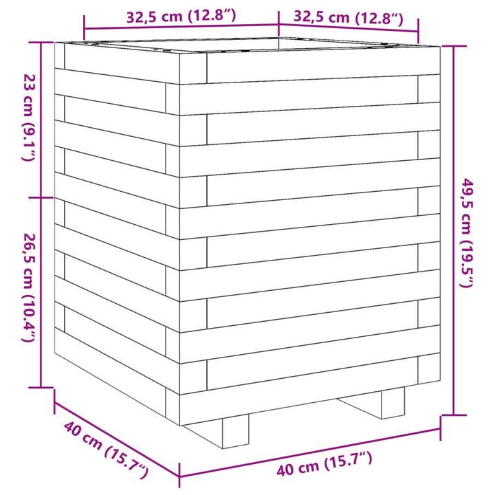 plantekasse 40x40x49,5 cm massivt fyrretræ gyldenbrun