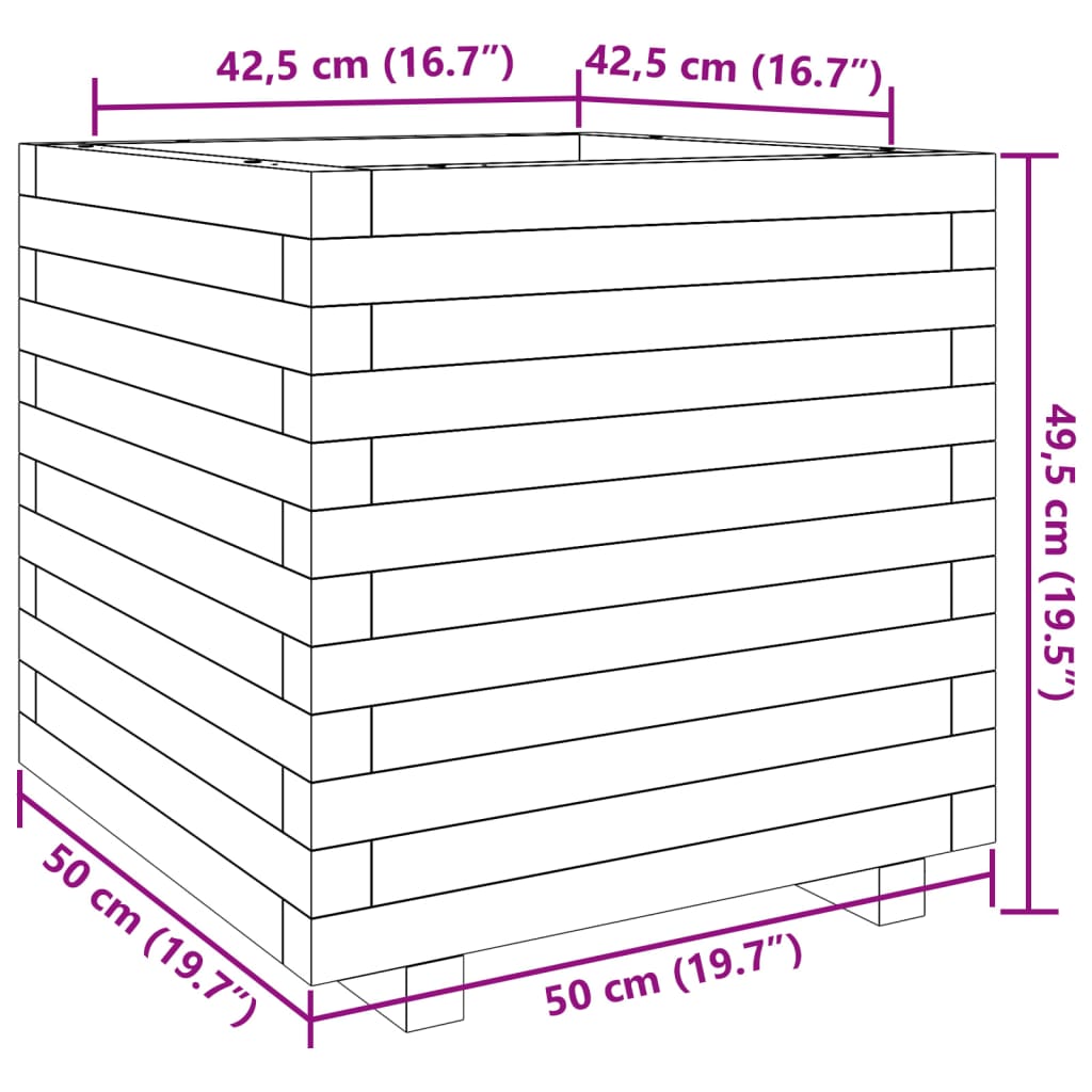 plantekasse 50x50x49,5 cm massivt fyrretræ hvid