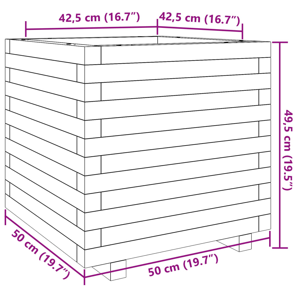 plantekasse 50x50x49,5 cm massivt fyrretræ gyldenbrun