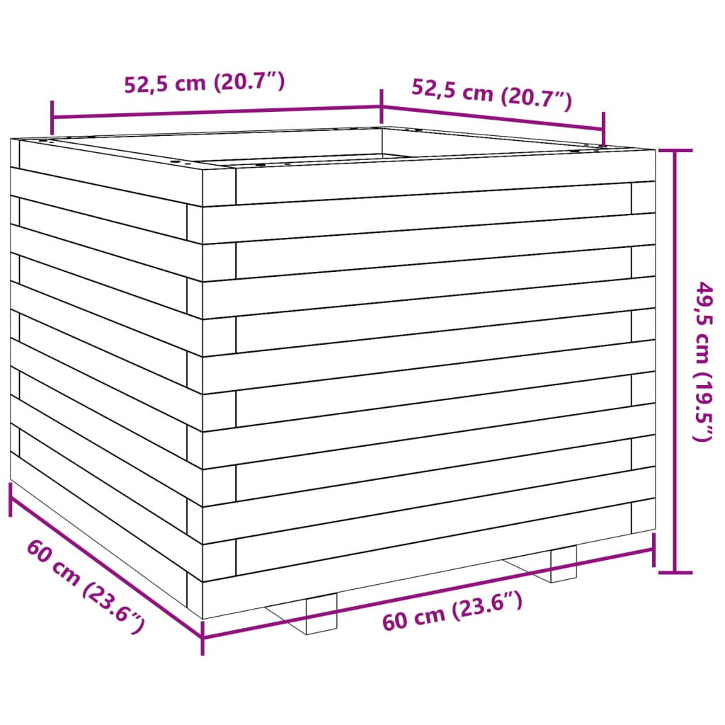 plantekasse 60x60x49,5 cm massivt fyrretræ gyldenbrun